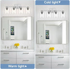 Modern Brushed Nickel 4 Light Bathroom Light Fixtures, 24 inch Vanity Lights for Bathroom with Clear Glass, Vanity Lights for Mirror Kitchen Living Room Hallway Cabinet Porch