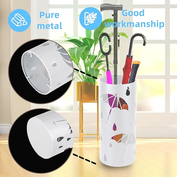 Umbrella Stand Rack for Entryway, Freestanding Round Metal Umbrella Holder, Rain Collection Umbrella Organizer Bin for for Can Walking Stick, Home Office Decor, Hold 4-5 Umbrellas