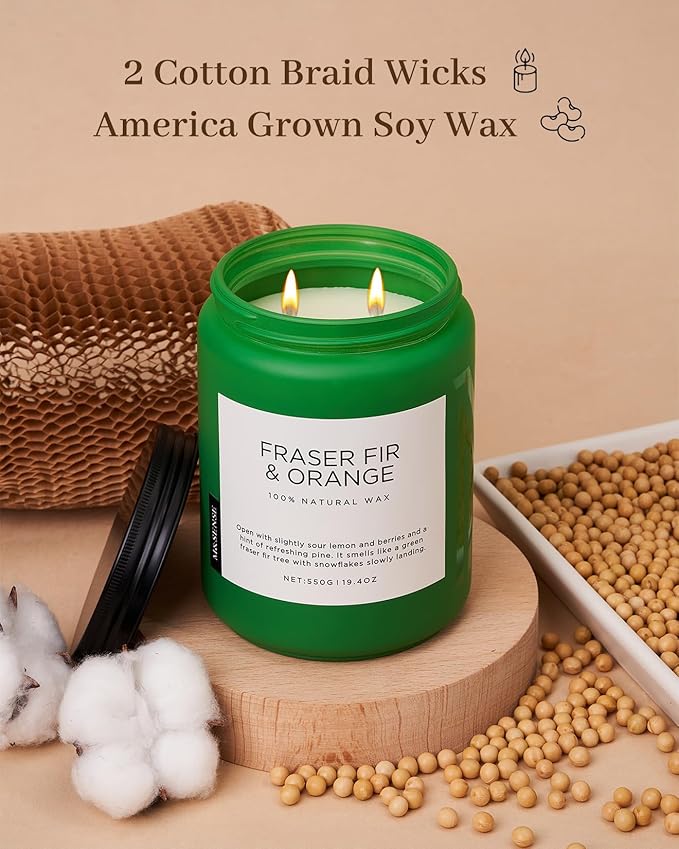 M&SENSE Fraser Fir Pine Scented Candles Large Candle for Home 19.4oz 110 Hour Clean Non Toxic Long Lasting Organic Natural Soy Wax Highly Scented Holiday Candle Gifts for Home Decor
