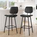 29-Inch Leather Bar Stools Set of 2, Counter Height Barstools with High Backrest，Bar Chairs for Kitchen Island with Heavy Duty Metal Legs, Black