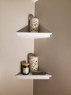 ZGZD White Corner Shelf Wall Mounted Storage Display Shelves for Home Decor, Set of 2