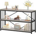 IBF 47" Gray 3 Tier Low Bookcase,Industrial Modern Short Horizontal Etagere Bookshelf, Simple Wide Open Rustic Metal and Wooden Book Shelf for Bedroom Living Room Home Office Storage, Light Grey Oak