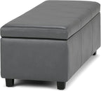 SIMPLIHOME Avalon Storage Ottoman Bench - 48 inch Wide Upholstered Vegan Leather Rectangular Lift-Top Ottoman in Stone Grey, Contemporary Storage Bench for Living Room with High-Density Foam
