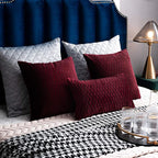 Burgundy Throw Pillow Covers: 2 Pack 12x20 Inch Original Striped Velvet Rectangular Decorative Pillow Cases for Farmhouse Couch