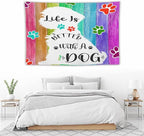 VUMIVI Cute Dog Tapestry Rainbow Color Planks Rustic Farmhouse Home Decor Pet Paws Tapestry Wall Hanging for Living Room Bedroom Dorm Classroom Aesthetic Decor W90xL60in