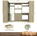 Aheaplus Closet System with 3 Drawers, 5 Hanging Rods & Corner Tower, Corner Closet System with Hanging, 88.8" U-Shaped Walk-In Wardrobe Organizer, 2000+ lbs Capacity, Set of 3, White Oak