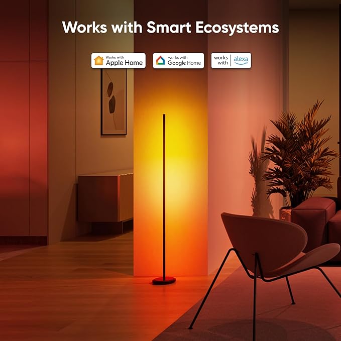 Nanoleaf Matter Smart Floor Lamp, LED Standing Lamps Work with Alexa, Music Sync Corner Lamp,16 Million Colors, 1700lm RGBTW Floor Lamp with Voice Control for Living Room, Ambient Lighting, Black