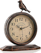 8-Inch Antique Mantel Clocks For Living Room, Retro Table Metal Silent Clocks For Fireplace, Easy To Read Decorative Mantel Clocks With Top Bird For Bedroom, Office, Desktop (Arabic Numerals)
