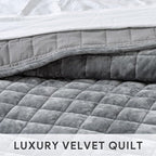 RECYCO Luxury Velvet Quilt Set Twin/Twin XL Size, Lightweight Velvet Comforter Set, Oversized Bedspread Coverlet Quilted Bedding Set, with 1 Matching Pillow Sham, for All Season, Gray