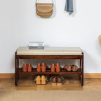 Solid Wood Shoe Bench, 2-Tier Entryway Bench with Cushion and Flip-Open Storage Box, Mid-Century Modern Shoe Bench Rack for Hallway, Mudroom(Gray, 31.5'')