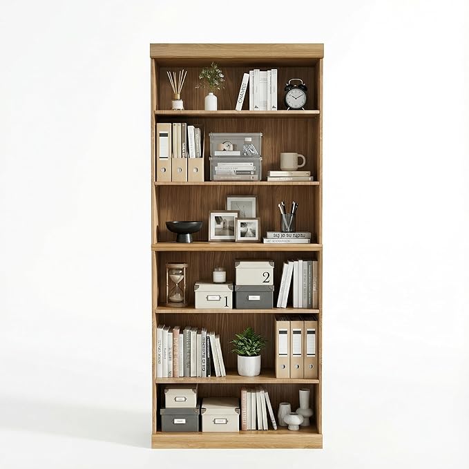 Casaphoria 6 Tier Wooden Bookshelf, 72" H Tall Book Shelf with Adjustable Shelves, Wide Bookshelf with 16" Deep Storage Space for Living Room,Bedroom & Home Office
