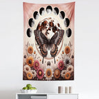 Ambesonne Boho Tapestry, Springtime Butterfly Art with Delicate Floral Garden and Dreamy Moon Circle, Fabric Wall Hanging Decor for Bedroom Living Room Dorm, 30" X 45", Pale Ruby Dark Taupe