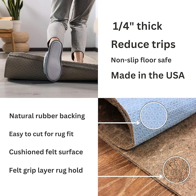 KOECKRITZ RugLock 5' x 8' Rug Pad – Non-Slip Felt & Rubber Dual Surface Rug Gripper, 0.345" Thick Cushion, Strong Grip Floor Protection, Safe for All Floors