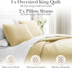 Southshore Fine Living, Inc. King Quilt Bedding Set, Soft, Lightweight Quilt, King Size Coverlet, Stain & Pet Hair Resistant Bedding, Standard or California Size with 2 Pillow Shams, Gold