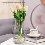Glass Vases for Flowers, 8 Inch Tall Ins Modern Gray Crystal Clear Glass Vases for Centerpieces Home Desk Decoration, Decorative Glass Table Vase for Birthday Wedding Housewarming Gift