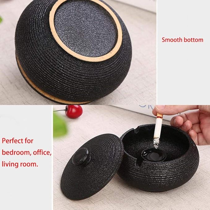 Lependor Ceramic Ashtray with Lid,Windproof,Ash Holder for Smokers,Desktop Smoking Ash Tray for Home Office Decoration - Dark Green