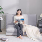 Bean Bag Chairs for Adults,Folding Sofa Bed,Floor Couch Bed, Foam Filling Fold Floor Mattress with Washable Soft Faux Fur Cover, Leisure Floor Couch for Bedroom Living Room(Grey, Double)