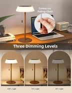 Solar LED Outdoor Table Lamp Waterproof, 3 Level Dimmable Desk Night Light, Portable Cordless USB Rechargeable, for Home/Deck/Patio/Garden (Wood Grain)