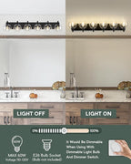 Bathroom Light Fixtures, 6 Light Matte Black Vanity Light, 38 Inch Modern Wall Sconces with Globe Clear Glass Shade, Vanity Lighting Fixtures Over Mirror, VL195-MB-6