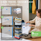 Mapambo 9 Pack Vacuum Storage Bags with USB Pump, Vacuum Seal Bags for Clothing Travel, Space Saver Vacuum Seal Bags for Clothing, Cruise Essentials, Compression Bags for Clothes (9 Combo Size)