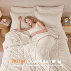 JOLLYVOGUE Queen Comforter Set, Ultra-Soft Bed in a Bag Queen Size 7 Pieces, Oeko-TEX Certified Bedding Set with Down Alternative Comforter, Sheets, Pillowcases & Shams, Beige