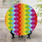 Decorative Plates, Floral Print Ornament, Vibrant Flowers in Rainbow Colors Striped Repeating, 8 Inch, 1 Plate with 1 Display Stand, Multicolor