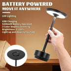 Rechargeable Cordless LED Table Lamps Touch Sensor Light, 3-Levels Portable Dimming Wireless Battery Operated Lamp，Nightstand Lamp/Night Light/Restaurant Table/Outdoor/Coffee/Bar (Black)