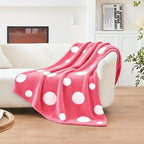 CozeCube Super Soft Fullfy Microfiber Reversible Knitted Blankets, Warm Cozy Fuzzy Plush Throw, Hot Pink and White Polka Dot Throw Blanket for Couch Bed Sofa, 60" x 80"