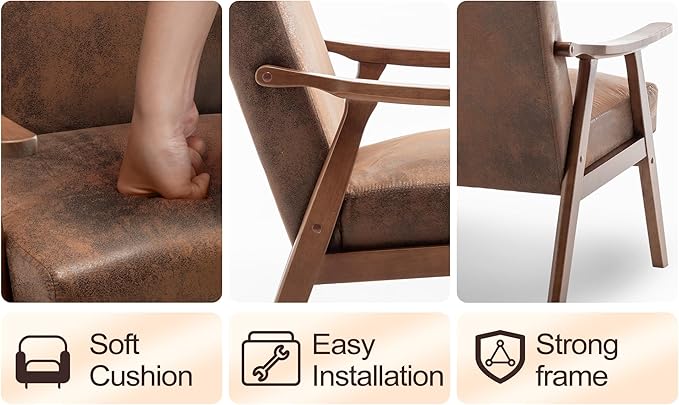 KEIKI Mid-Century Modern Accent Chair with Solid Wood Frame, Comfortable Single Sofa Chair for Daily Use in Living Room or Bedroom