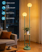 Lightdot 63IN Green Floor Lamp with U Pole, 2 Globe Mid Century Standing Lamps with Bulbs Included, Unique Vintage Dimmable Tall Floor Lamp for Living Room/Wedding/Party/Sofa Beside/Corner Decor