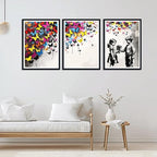 Novatique Graffiti Street Wall Art Banksy Art Wall Decor Street Paintings Artwork Butterfly Colorful Poster Graffiti Art Framed for Living Room Bedroom,16" x 24" x 3Pcs