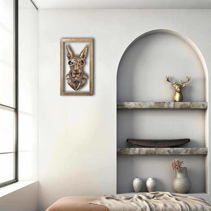 Zotabe 5PCs Animal Heads Wall Decor, Animal Sculptures Wall Dec, Dog Door Wall Mount, Vintage Wall Sculpture, Resin Wall Hanging Decoration for Living Room Bedroom Kitchen Gift (Goggle Pup, 1)