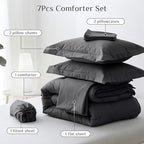 JOLLYVOGUE Queen Comforter Set, Ultra-Soft Bed in a Bag Queen Size 7 Pieces, Oeko-TEX Certified Bedding Set with Down Alternative Comforter, Sheets, Pillowcases & Shams, Dark Grey