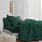 Love's cabin Queen Comforter Set Dark Green, 7 Pieces Queen Bed in a Bag, All Season Bedding Sets with 1 Comforter, 1 Flat Sheet, 1 Fitted Sheet, 2 Pillowcase and 2 Pillow Sham