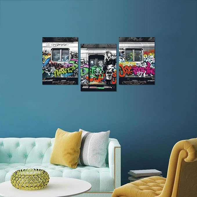 Novatique Banksy Wall Art Graffiti Canvas Wall Art Street Poster Cool Paintings Artwork Fun Graffiti Canvas Wall Painting Home Decor for Living Room Bedroom, 12”x 16”x 3Pcs