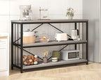 IBF 47" Gray 3 Tier Low Bookcase,Industrial Modern Short Horizontal Etagere Bookshelf, Simple Wide Open Rustic Metal and Wooden Book Shelf for Bedroom Living Room Home Office Storage, Light Grey Oak