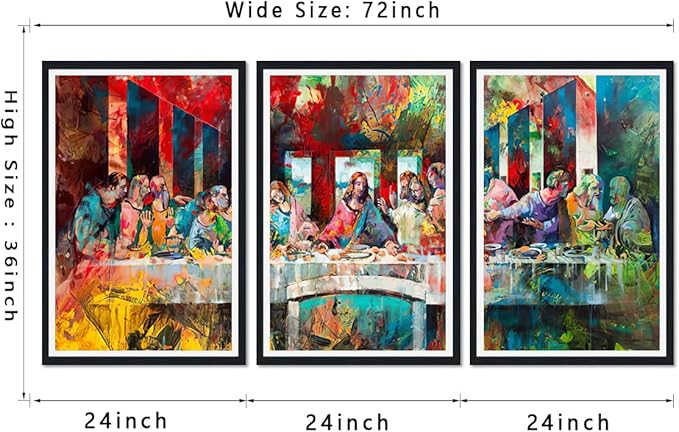 Novatique The Last Supper Wall Art Jesus Canvas Wall Art for Home Decoration Graffiti Art Picture Canvas Print for Office,24" x 36" x 3pcs