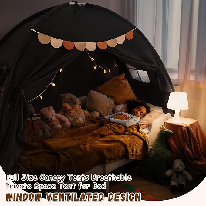 Sherilyn Full Size Bed Canopy Bed Tents Dream Tent on Bed Privacy Space Blackout Sleeping Tents Indoor Breathable Portable Cottage Drafty Room Floor (Large Black)