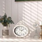 Vintage Table Clock, Desk and Shelf Decor Clock, French Rustic Antique Style White Mantel Clocks, for Farmhouse, Living Room, Bedroom, Bedside, Gift (7.87" H x 7.87" W)