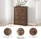 Signature Design by Ashley Taffenbrook Farmhouse 5-Drawer Chest with Felt-Lined Top Drawer and Easy Glide for Bedroom, Dark Brown