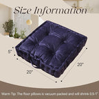 Square Floor Pillows, Large Floor Cushion for Adults Kids, Meditation Floor Pillow Seating Cushion with Shredded Memory Foam and Silk Wadding, 20"x20"x5" Navy 2 Count