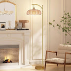 Arc Floor Lamp with 3 Color Temperatures,Gold Floor Lamp with Remote & 3 Color Temperature,Mid Century Modern Standing Lamp with Glass Lampshades,Vintage Tall Floor Lamps for Living Room Bedroom