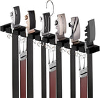Belt Hanger for Closet Max 42 Belts, 2-in-1 Wall Mount Belt Organizer with 360° Rotating Hooks, Wooden Tie and Belt Rack for Closet Accessories Organizers and Storage, Black