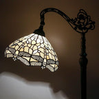 WERFACTORY Tiffany Floor Lamp Cream Stained Glass Dragonfly Arched Lamp 12X18X64 Inches Gooseneck Adjustable Corner Standing Reading Light Decor Bedroom Living Room S139 Series