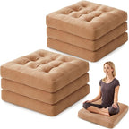 Meditation Floor Pillow Set of 6, Square Large Pillows Seating for Adults, Meditation Cushion Pillow,Tufted Corduroy Cushion for Tatami Living Room or Yoga, Coffee, 22x22 Inch