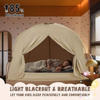 Bed Tents for Kids and Adult, Portable 100% Breathable and 85% Blackout Toddler Dream Play Tent, 3 Doors Privacy Space Sleeping Canopy for Indoor Floor or Twin Full Queen Sizes Bed (Khaki, Full-Size)
