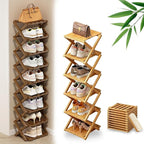 DDRIC 9-Tier No-Assembly Bamboo Rack, 2026 Upgraded Foldable Corner Shoe Rack, Space-Saving Organizer for Shoes, No-Tool Narrow Shelf for Entryway Closet Dorm (Nuture,6-Tier)