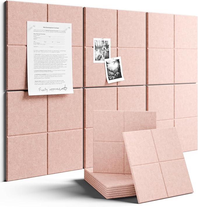 Fluxynara Large Felt Bulletin Board 36" x 24"Cork Board Alternative-6 Pack with 40 Safe Removable Adhesive Tabs, Cork Boards for Walls Cork Board for Home Office Classroom Pin Board-Pink