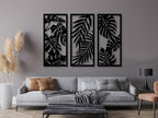 Vailla Wood Wall Art Decor Tropical leaves Wall Hanging Sculpture Modern Home Decoration 3 Wall Hangings Large Wooden Wall Arr 3D Textured Sculptures for Living Room Bedroom Office Dinnig Room