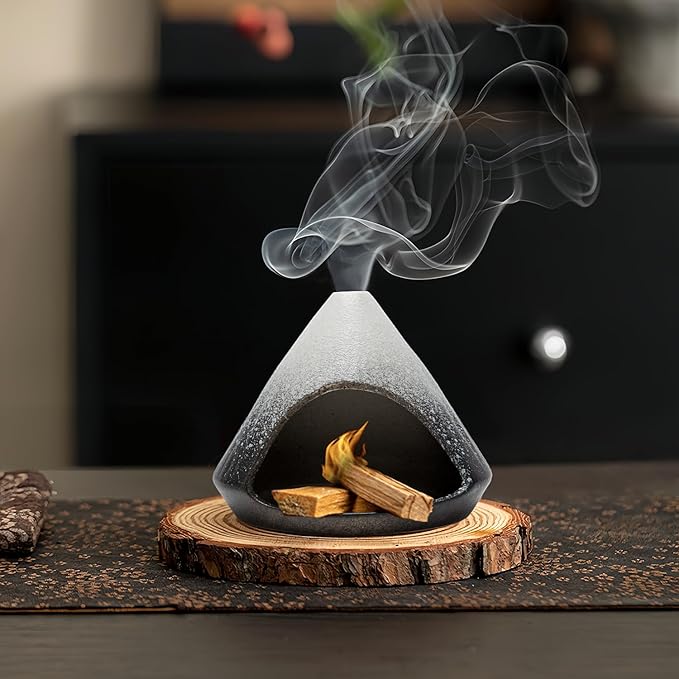 Palo Santo Holder, Mini Ceramic Zongzi Chimenea for Sage/Sticks/Cone, Modern Incense Burner for Yoga, Meditation, Energy Cleansing-Smudge Bowl with Ash Catcher, Anxiety Relief Gift for Women